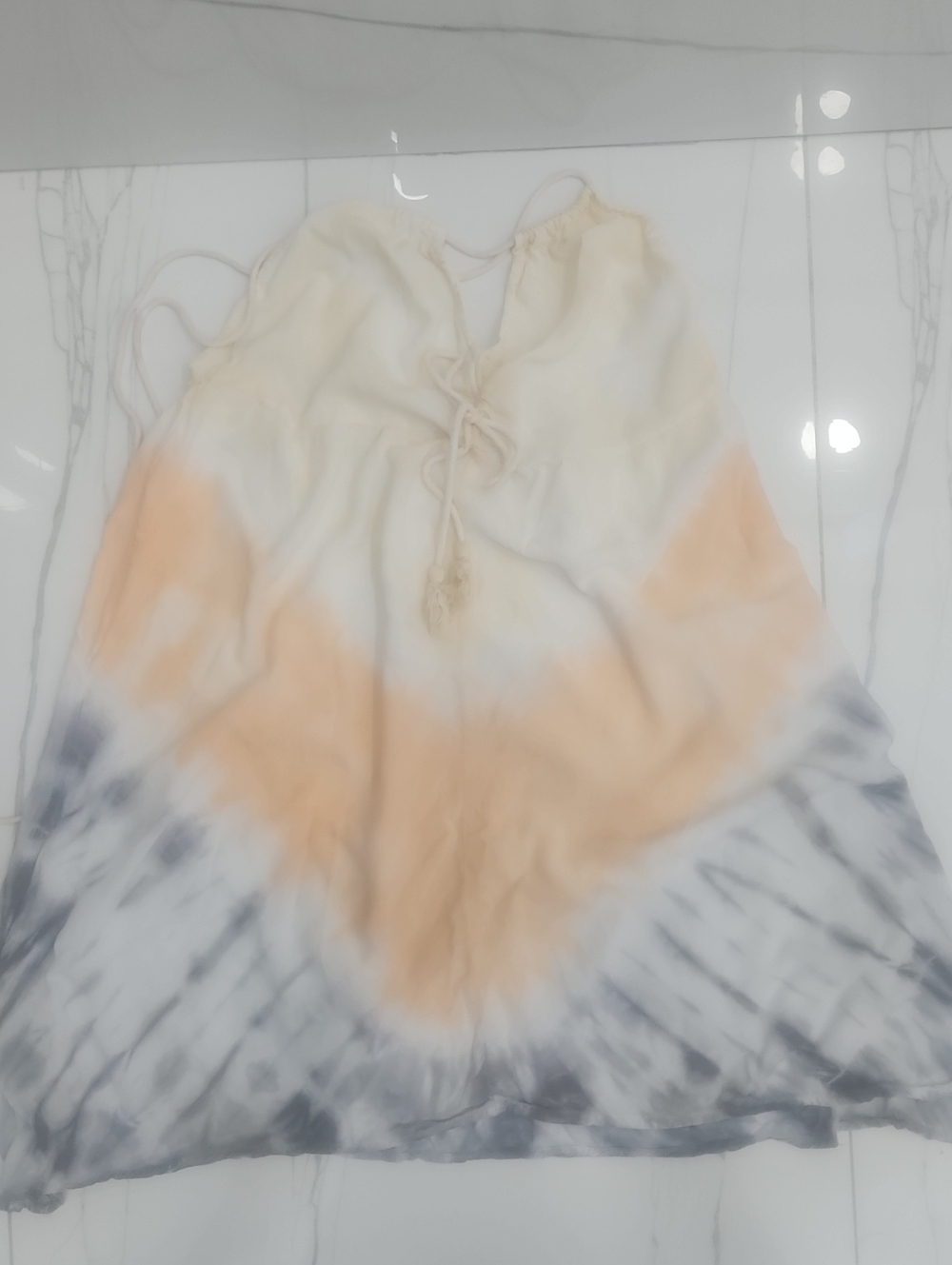 Tie-Dye V-Neck Sundress in Cream, Peach & Gray